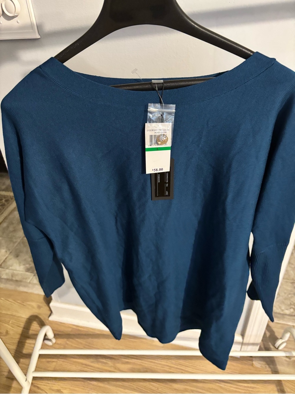Women’s Teal Boatneck Knit Top NWT 3/4 Sleeve Feminine Blouse